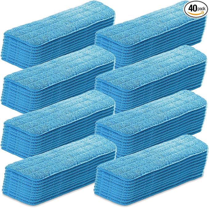 40 Pack Microfiber Mop Pads Machine Washable Cleaning Flat Mop Head Replacement Reusable Household Pads for Hardwood and Hard Surface Floor Cleaning and Scrubbing