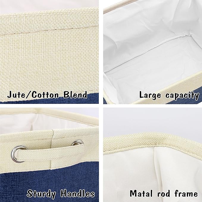 PET ARTIST Dog Toy Basket, Collapsible Dog Toy Bin Box with Comfortable Handles, Large Pet Toy Storage Basket Organizer for Accessories, Toys, Coat & Clothing, Blanket & Leash, Navy Blue, 15"x11"x9"