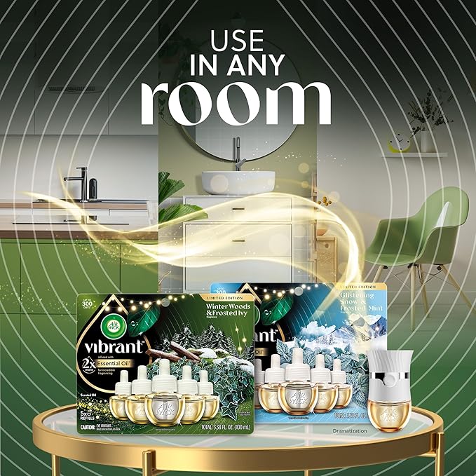 Air Wick Plug In Advanced Scented Oil,Winter Woods + Frosted Ivy, AirFresheners for Home Long Lasting, Air Freshener Plug In, House Essentials for Small Spaces + Large Spaces,(Pack of 25)