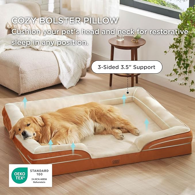 Bedsure XXL Orthopedic Dog Bed for Extra Large Dogs - Washable Giant Dog Cat Bed Waterproof, Comfort Dogs Couch Sofa with Washable Removable Cover, Pet Bed with Nonskid Bottom, Ember Clay, 52"