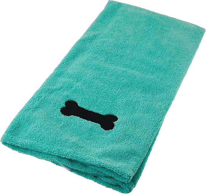 Bone Dry Pet Grooming Towel Collection Absorbent Microfiber X-Large, 41x23.5, Embroidered Green (Pack of 12)