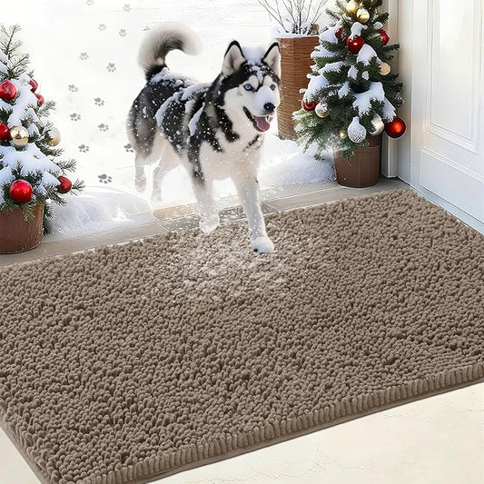 IM HOME Chenille Absorbent Outdoor Doormat 71" x 25", Washable Muddy Door Mats for Dog Non Slip Indoor Doormat Dog Mat for Muddy Paw Front Inside Doormats for Entryway Beige