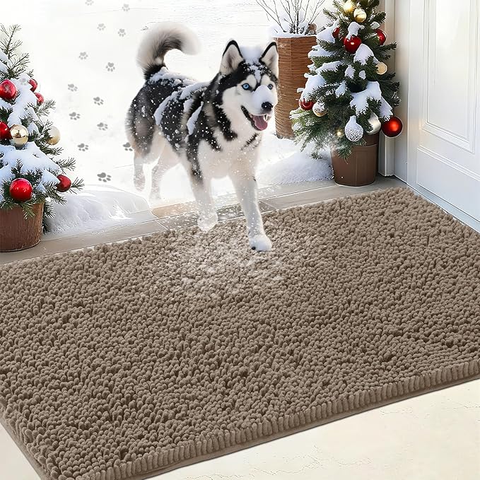 IM HOME Chenille Absorbent Outdoor Doormat 30" x 20", Washable Muddy Door Mats for Dog Non Slip Indoor Doormat Dog Mat for Muddy Paw Front Inside Doormats for Entryway Beige