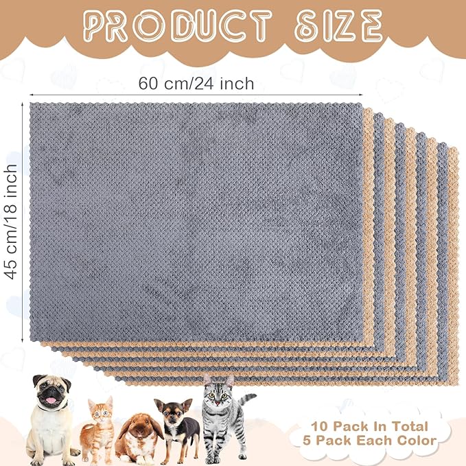 Vitalcozy 10 Pcs Guinea Pig Cage Liners Washable Rat Bedding for Guinea Pigs Controlling Absorbent Waterproof Pee Pads Blanket for Rabbits Hamster Small Animals Chinchilla(18 x 24 Inch,Gray Coffee)