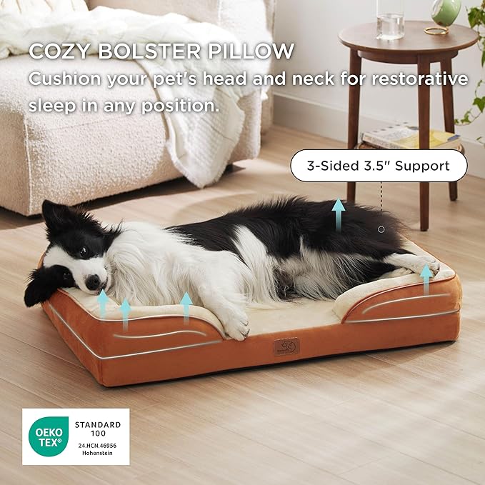 Bedsure L Plus Orthopedic Dog Bed for Large Dogs - Washable Dog Cat Bed Waterproof, L Plus Big Comfort Dogs Couch Sofa with Washable Removable Cover, Pet Bed with Nonskid Bottom, Ember Clay, 38"