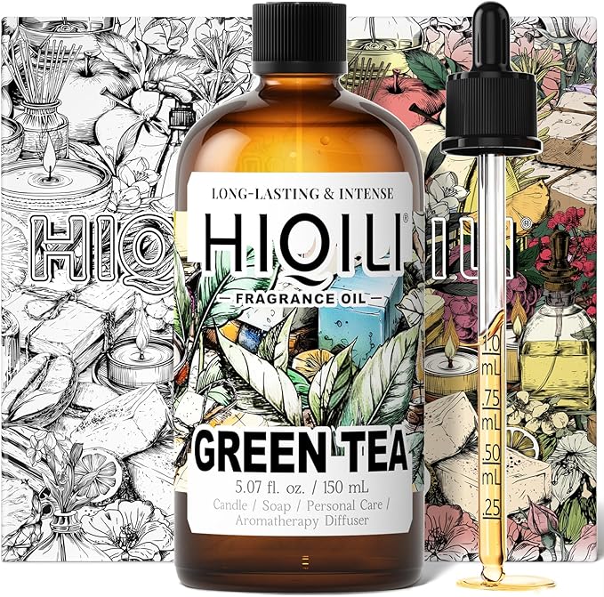 HIQILI Green Tea Fragrance Oil for Candle & Soap Making, Refreshing Scents, for Home Diffusers, Laundry Dryer Balls - 5.07 Fl Oz
