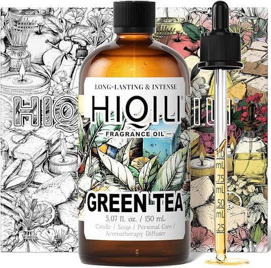 HIQILI Green Tea Fragrance Oil for Candle & Soap Making, Refreshing Scents, for Home Diffusers, Laundry Dryer Balls - 5.07 Fl Oz
