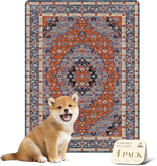 nunubaby 4PACK Washable Pee Pads for Dogs, Stylish, Non-Slip and Leak-Proof Pee Pads. Reusable Potty Pads for Dogs for Crates and Floors.(Red/Floral, 18" x24")