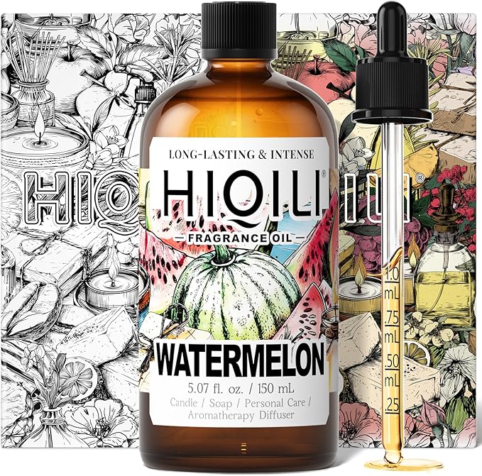 HIQILI Watermelon Fragrance Oil for Candle & Soap Making, DIY Fruity Perfume, Bath Bombs, Long-Lasting Diffuser Oil, Skin Care - 5.07 Fl Oz