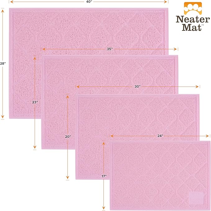 Neater Pets Neater Mat Cat Litter Rug, Thick & Durable Cat Mat for Litter Box, Trapper Pad Catches Mess to Protect Indoor Floors, Soft on Kitty Paws, Anti-Skid Grip Backing, Easy to Clean, Pink