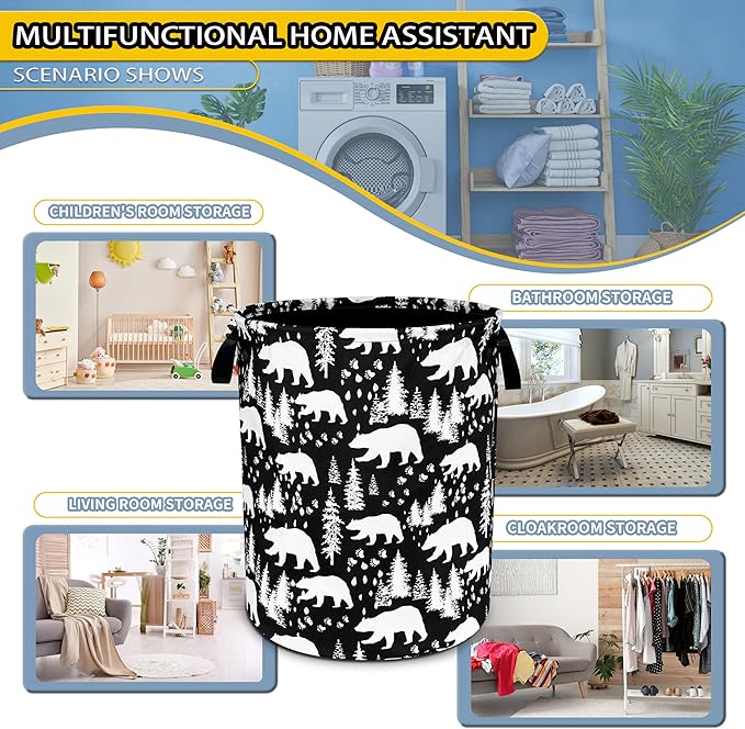 Bear Laundry Basket Forest Bear Paw Foldable Oxford Cloth Funny Tote Bag Laundry Hamper Clothes Storage Bucket Toy Organizer For Bathroom/Laundry Storage/Bedroom 18.9x16.5 Inch