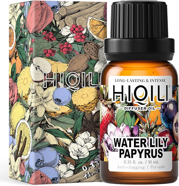 HIQILI Diffuser Oil for Humidifier & Reed Diffusers, Suitable for Home and Other Scenarios, Long Lasting Scent - Water Lily Papyrus, 0.34 Fl Oz