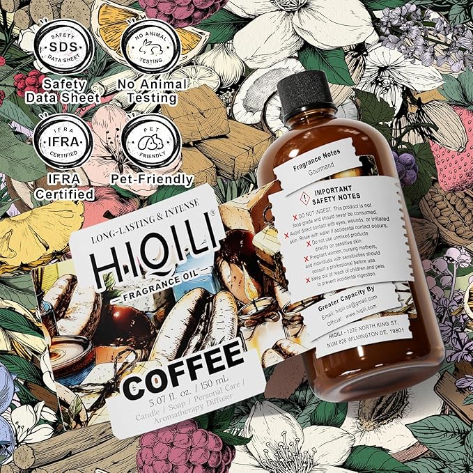 HIQILI Coffee Fragrance Oil for Scent Diffuser & Humidifier, Perfect for Candle, Soap, Perfume Making, New Car & Home - 5.07 Fl Oz