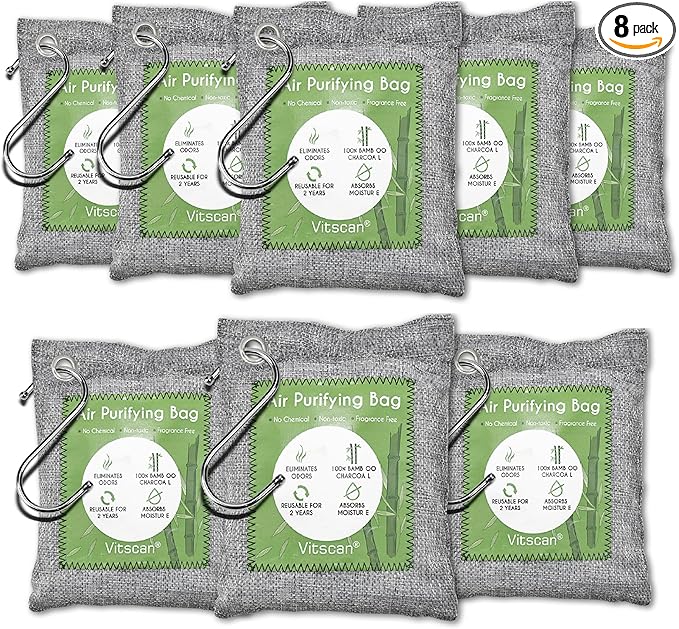 8 Pack Bamboo Charcoal Air Purifying Bag, Activated Charcoal Bags Odor Absorber, Moisture Absorber, Natural Car Air Freshener, Shoe Deodorizer, Odor Eliminators For Home, Pet, Closet, Car
