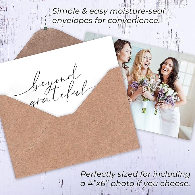 120 Heavyweight Blank Thank You Cards with Envelopes Beyond Grateful Thank You Cards, Bridal Shower, Engagement, Graduation, Wedding Bulk Pack Card with Envelopes & Stickers (4 x 6 Inches) (120 Pack)