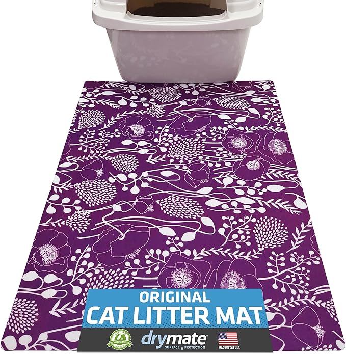 Drymate Original Cat Litter Mat, Contains Mess from Box, Protects Floors, Urine-Proof, Machine Washable, Soft on Kitty Paws, Absorbent, Waterproof (USA Made, Recycled Content) (20”x28”)(Purple Plum)