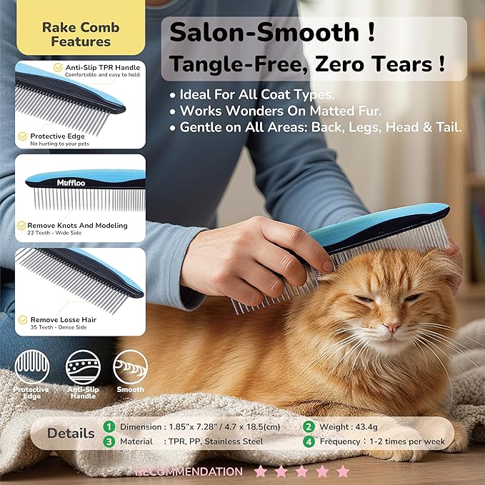 Pet Hair Removal Glove & Dematting Brush Gift Set: 6 Tools for Dogs and Cats- Pet Hair Removal Tool, Undercoat Rake, Grooming Rake, Dog Hair Keychain- for Golden Retrievers & Long Hair- for Car & Rug
