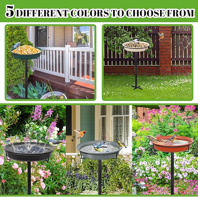 28In Freestanding Birdbaths Bowl Outdoor, Free Standing Garden Bird Bath Bird Feeder Bowl with Metal Stake, Detachable Decoration Spa Birdfeeder for Garden Patio Yard Lawn, 4 Spiky Feet (Grey)