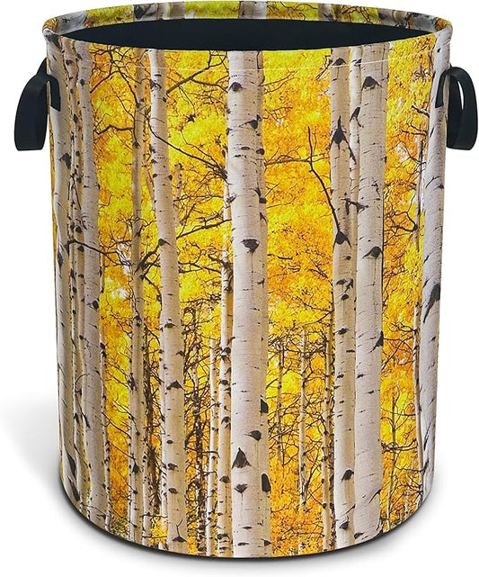 Aspen Tree Leaves Laundry Basket Trees Oxford Cloth Laundry Hamper Funny With Handle Foldable Portable Clothes Storage Basket 18.9 X 16.5 In Storage Bag For Laundry Room/Bathroom/Bedroom/Dormitories