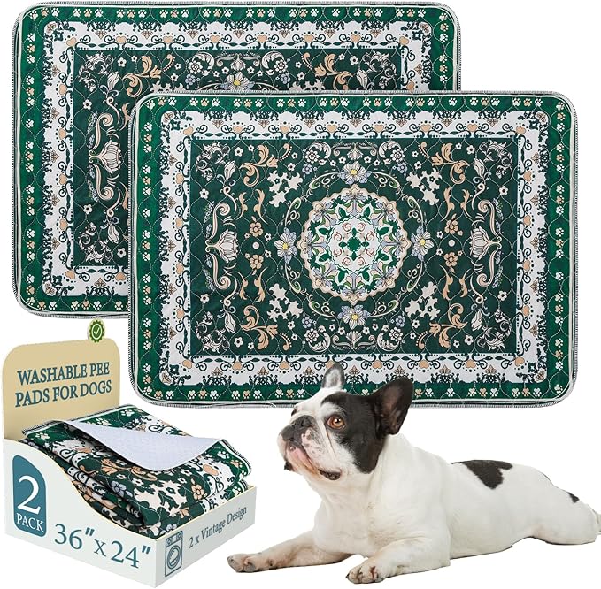 Homimp Washable Pee Pads for Dogs, 2 Pack Reusable Puppy Pads Waterproof, Absorbent and Leakproof Dog Pee Pads, Non Slip Puppy Training Pads, Pet Mat for Floor, Crate, Couch, Whelping,Green, 24"x36"