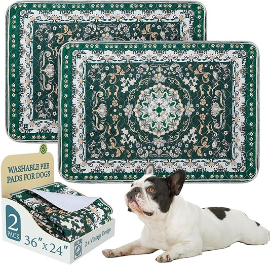 Homimp Washable Pee Pads for Dogs, 2 Pack Reusable Puppy Pads Waterproof, Absorbent and Leakproof Dog Pee Pads, Non Slip Puppy Training Pads, Pet Mat for Floor, Crate, Couch, Whelping,Green, 24"x36"