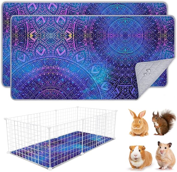 2 Pack Guinea Pig Bedding, Washable Guinea Pig Cage Liner Reusable Guinea Pig Mat Waterproof Guinea Pig Bedding for Cage, Super Absorbant Guinea Pig Pee Pads for Small Animals Hamster Rabbit Squirrel