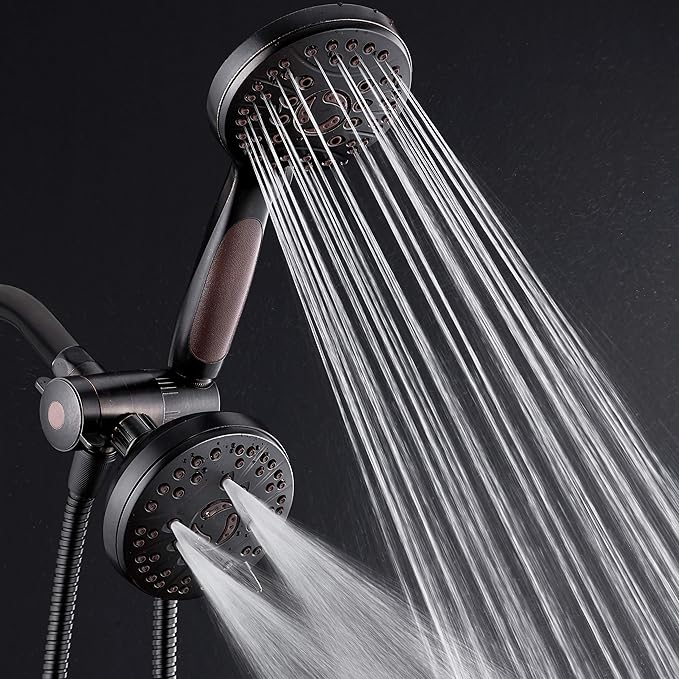 High Pressure 48-mode Luxury 3-way Combo – Dual Rain & Handheld Shower Head – 6 Foot Stainless Steel Hose – Anti Slip Grip – All Oil Rubbed Bronze Finish – Top US Brand – Extra Wall Bracket