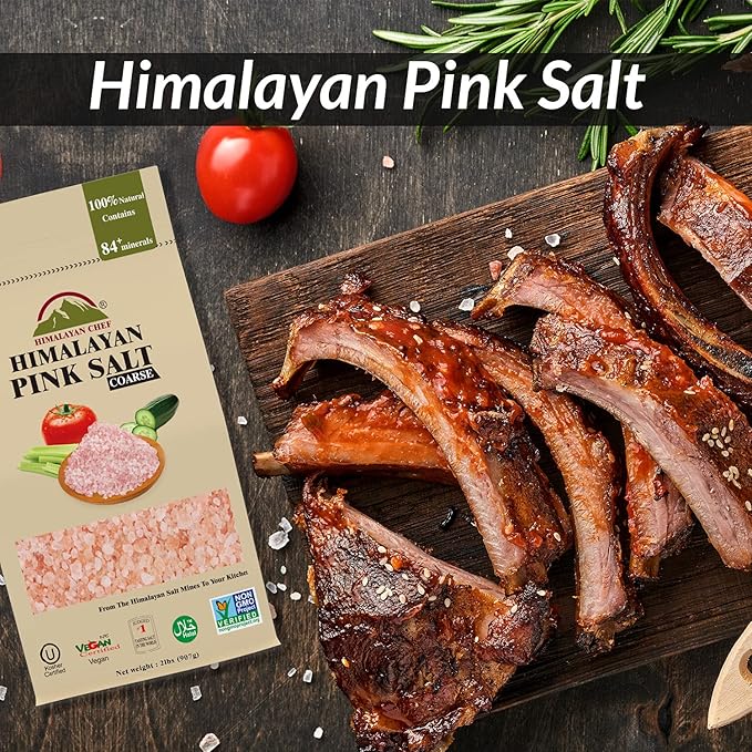 Himalayan Chef Pink Himalayan Salt Coarse Grain, 2 lbs Bag - Pure, Natural, Kosher, Mineral-Rich, Ideal for Grinder Refills, Cooking, Seasoning