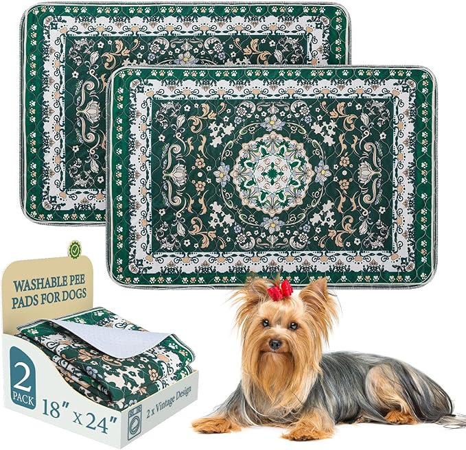 Homimp Washable Pee Pads for Dogs, 2 Pack Reusable Puppy Pads Waterproof, Absorbent and Leakproof Dog Pee Pads, Non Slip Puppy Training Pads, Pet Mat for Floor, Crate, Couch, Whelping,Green, 18"x24"