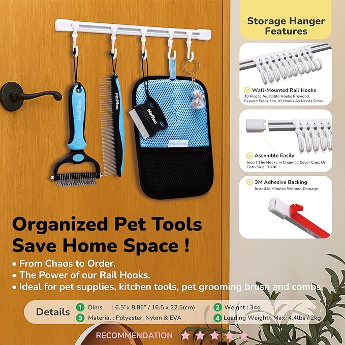 Pet Hair Removal Glove & Dematting Brush Gift Set: 6 Tools for Dogs and Cats- Pet Hair Removal Tool, Undercoat Rake, Grooming Rake, Dog Hair Keychain- for Golden Retrievers & Long Hair- for Car & Rug