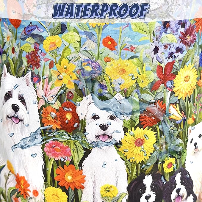 Watercolor Flowers Animal Dogs Laundry Hamper Oxford Cloth Dog Funny Laundry Basket With Handle Portable Clothes Storage Basket Foldable Laundry Bag 18.9"x16.5" For Laundry Room/Bedroom/Bathrooms