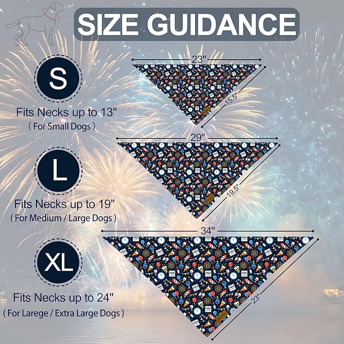 Happy New Year Dog Bandanas - 2 Pack Reversible Holiday Dog Scarf for Boy and Girl, Premium Durable Fabric, Bandana for Large and Extra Large Dogs (X-Large)