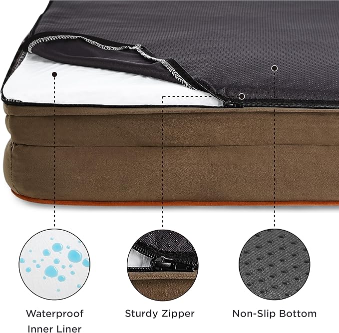 Bedsure XL Plus Orthopedic Dog Bed for Extra Large Dogs - Washable XLarge Dog Cat Bed Waterproof, Comfort Dogs Couch Sofa with Washable Removable Cover, Pet Bed with Nonskid Bottom, Brown, 48"