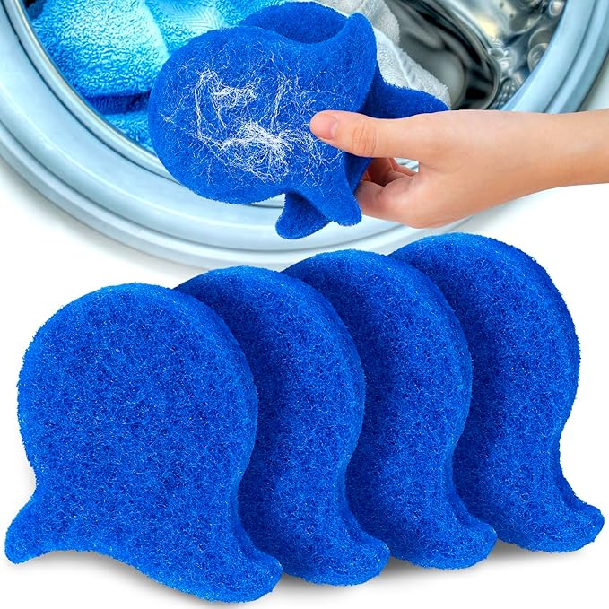 4pcs Pet Hair Remover for Washers, Sponge Dog Hair Catcher, Reusable Washers Lint Remover for Washing Machine Floor Sofa Pilling Clothes- Blue