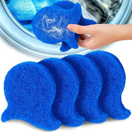 4pcs Pet Hair Remover for Washers, Sponge Dog Hair Catcher, Reusable Washers Lint Remover for Washing Machine Floor Sofa Pilling Clothes- Blue