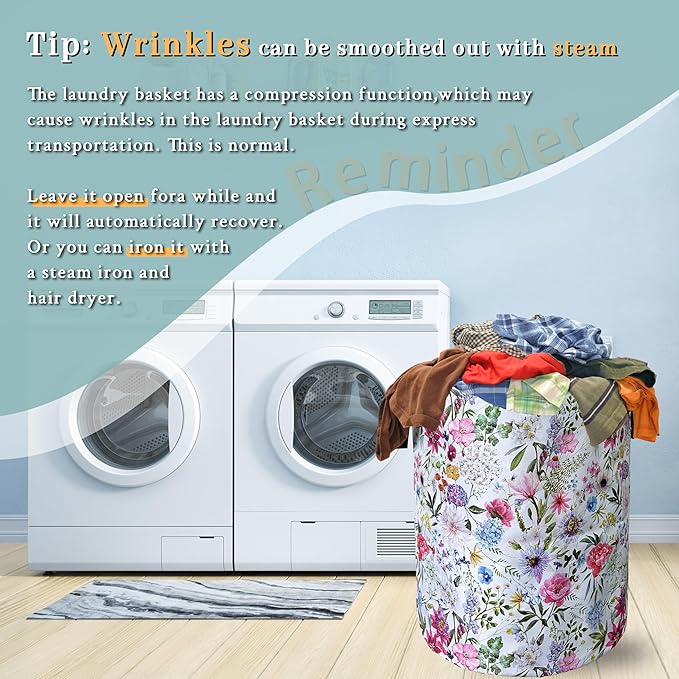 Watercolor Flower Floral Laundry Basket Foldable With Handles Tote Bag Oxford Cloth Colorful Laundry Hamper Clothes Storage Bucket Toy Organizer 18.9" x 16.5" For Bathroom/Laundry/Bedroom