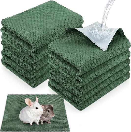 Vitalcozy 10 Pcs Guinea Pig Cage Liners Washable Rat Bedding for Guinea Pigs Controlling Absorbent Waterproof Pee Pads Blanket for Rabbits Hamster Small Animals Chinchilla(12 x 12 Inch,Dark Green)
