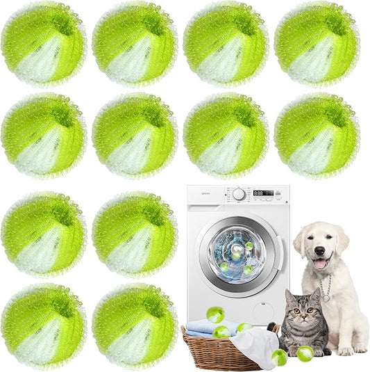 12 Pcs Pet Hair Remover for Laundry, Pet Hair Catcher, Washing Balls, Reusable Washing Machine Lint Paw Hair Catcher, Lint Balls for Washing Machine Dryer (Green)