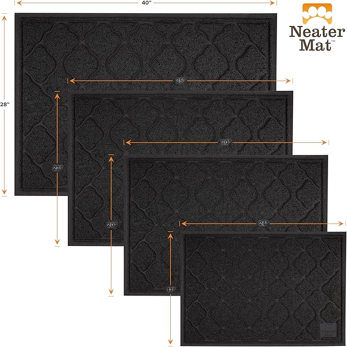 Neater Pets Neater Mat Cat Litter Rug, Thick & Durable Cat Mat for Litter Box, Trapper Pad Catches Mess to Protect Indoor Floors, Soft on Kitty Paws, Anti-Skid Grip Backing, Easy to Clean, Black