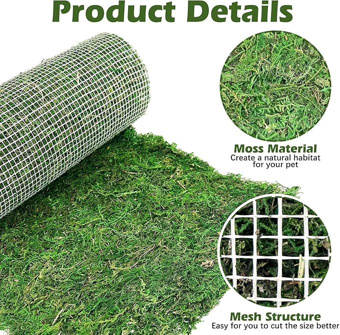 2 PCS Reptile Carpet Cuttable Terrarium Mat Artificial Moss Reptile Liner Green Substrate Flooring Bearded Dragon Tank Accessories for Leopard Gecko Lizard Snake Tortoise (11.81" x 23.62")