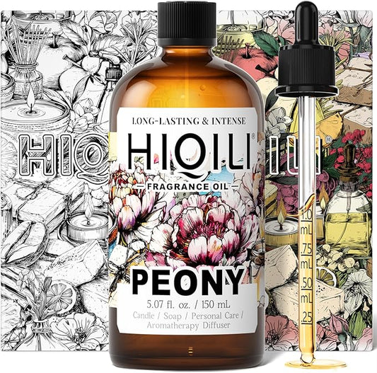 HIQILI Peony Fragrance Oil for Home Diffuser, Idea for Making Candle, Women's Perfume, Car Air Freshener, Skin & Body Care - 5.07 Fl Oz