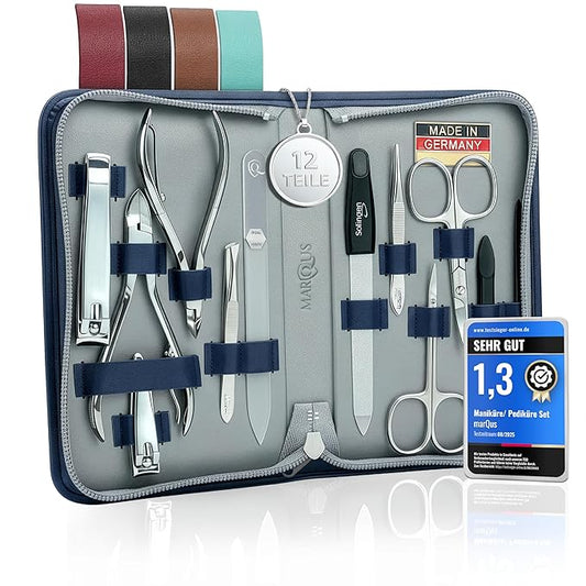 Manicure Set Women and Men – 12-Piece Professional Grooming Kit with Premium Tools, Genuine Leather Case, and exclusive Glass Nail File for Hand & Foot Care, German Quality