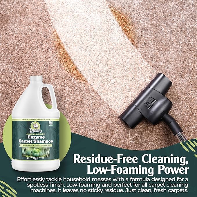 Enzyme Carpet Cleaner - Enzyme Carpet Shampoo (1gal) - Carpet Cleaner Solution to Eliminate Tough Stains & Neutralize Odors - Removes Dog, Cat, All Pets Urine- Use with All Machines