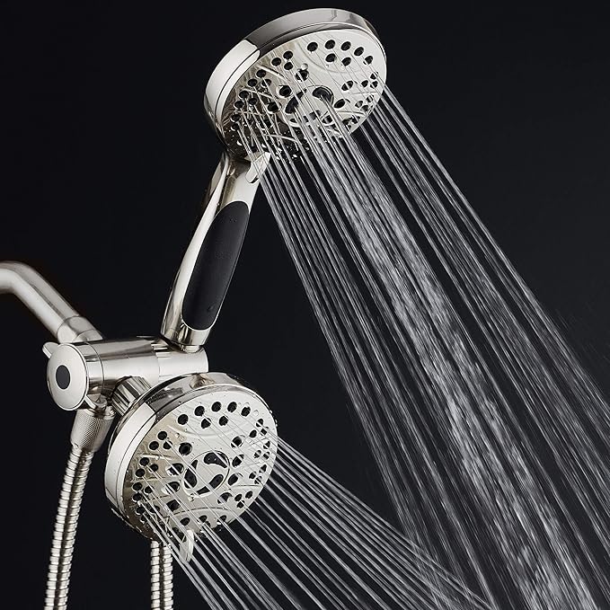 High Pressure 48-mode Luxury 3-way Combo – Dual Rain & Handheld Shower Head – 6 Foot Stainless Steel Hose – Anti Slip Grip – All Brushed Nickel Finish – Top US Brand – Extra Wall Bracket