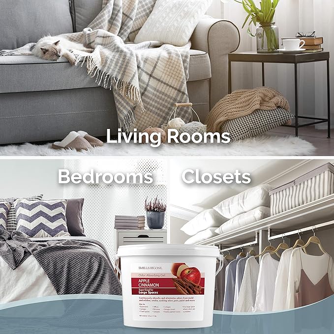 SMELLS BEGONE 1-Gallon Odor Absorber Gel - Air Freshener & Odor Eliminator for Homes, Garages & Commercial Buildings - Industrial Size - Apple Cinnamon Scent