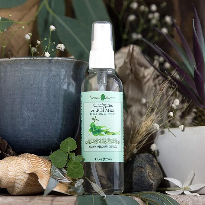 Eucalyptus & Wild Mint Room and Linen Spray, Natural Aromatic Mist Made with Pure Eucalyptus & Wild Mint Essential Oils, Refreshing Air Freshener Odor Eliminator Positive Essence