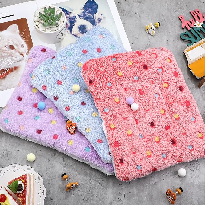Jetec 3 Pcs Bunny Guinea Pig Beds Soft Bunny Mats Warm Guinea Pig Mat Small Animal Winter Bed Pads Fleece Sleeping Pads for Indoor Rabbit Hamster Squirrel Hedgehog Chinchilla Ferret(Dots)