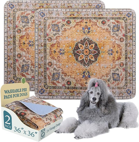 Homimp Washable Pee Pads for Dogs, 2 Pack Reusable Puppy Pads Waterproof, Absorbent and Leakproof Dog Pee Pads, Non Slip Puppy Training Pads, Pet Mat for Floor,Crate,Couch,Whelping,Khaki, 36"x36"