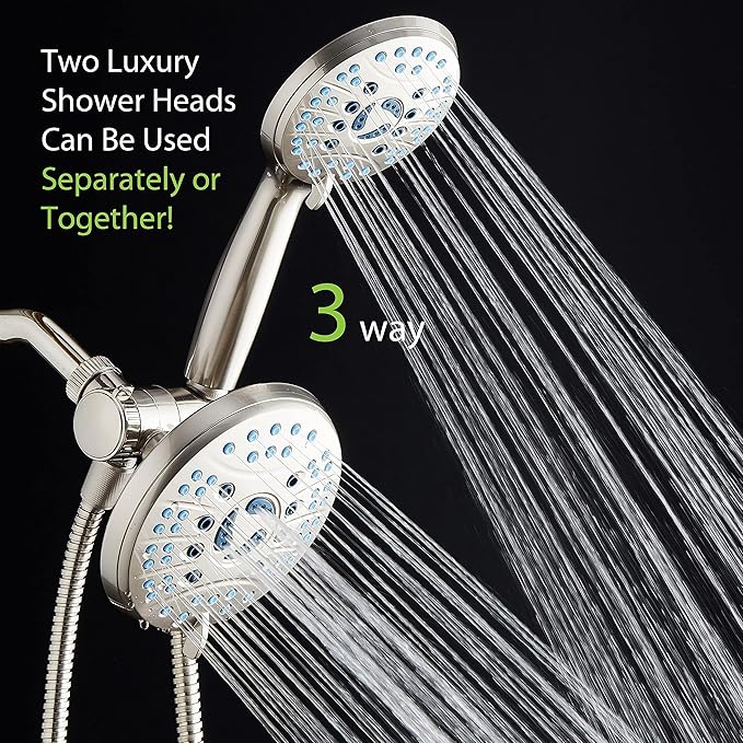 Hotel Spa AquaCare for California As-Seen-On-TV High Pressure Handheld Rain 50-mode 3-way Shower Head Combo, Anti-clog Jets, 2-mode Tub & Pet Power Wash, Wall Bracket, 6 ft. Stainless Steel Hose