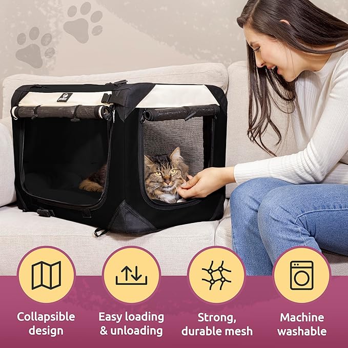 Soft-Sided Cat & Dog Pet Carrier, Large 24"x16"x16", Fits Large Cat, 2 Cats, or Medium Dog Comfortably, Great for Travel & Vet Visits, Privacy Windows, Removable Bed, Locking Zippers, Foldable